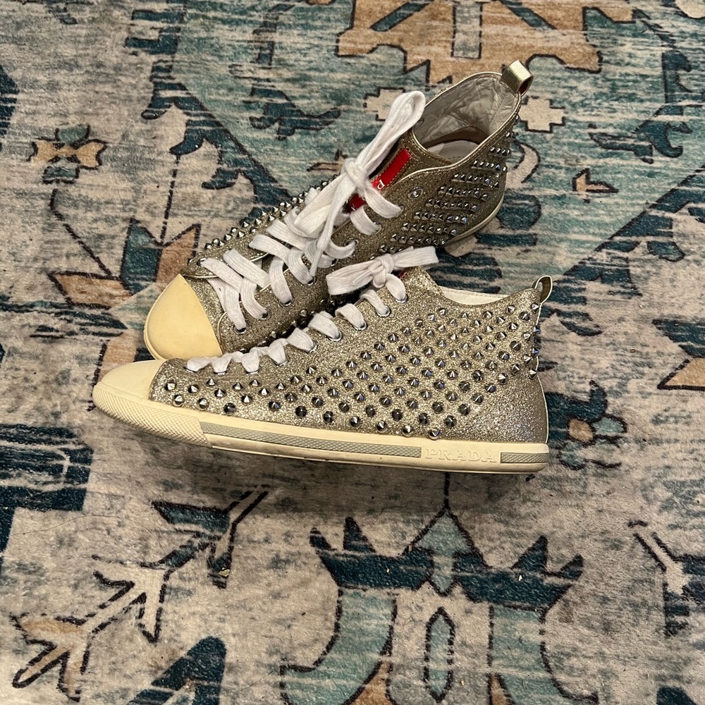 Prada Studded High-Top Sneakers
